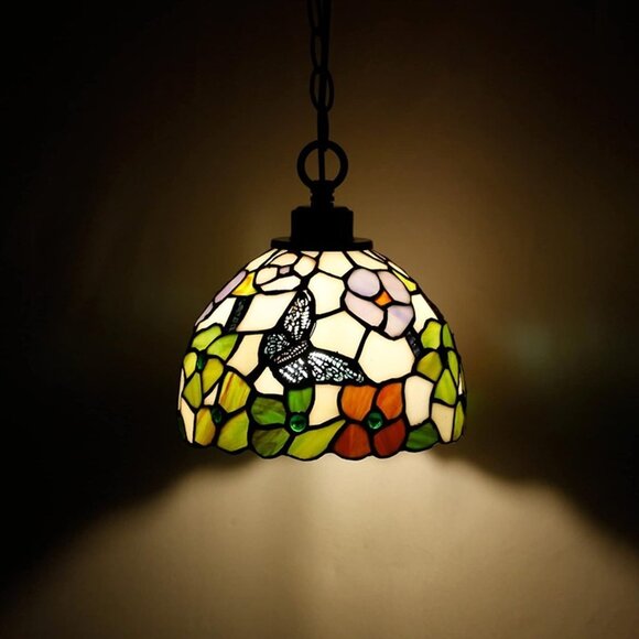 NEW Small Tiffany Pendant Light Plug in Stained Glass Swag Lamp 8X8X181" Hanging - Picture 5 of 7